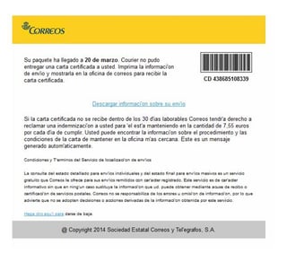 Imagen de falso mensaje de Correos