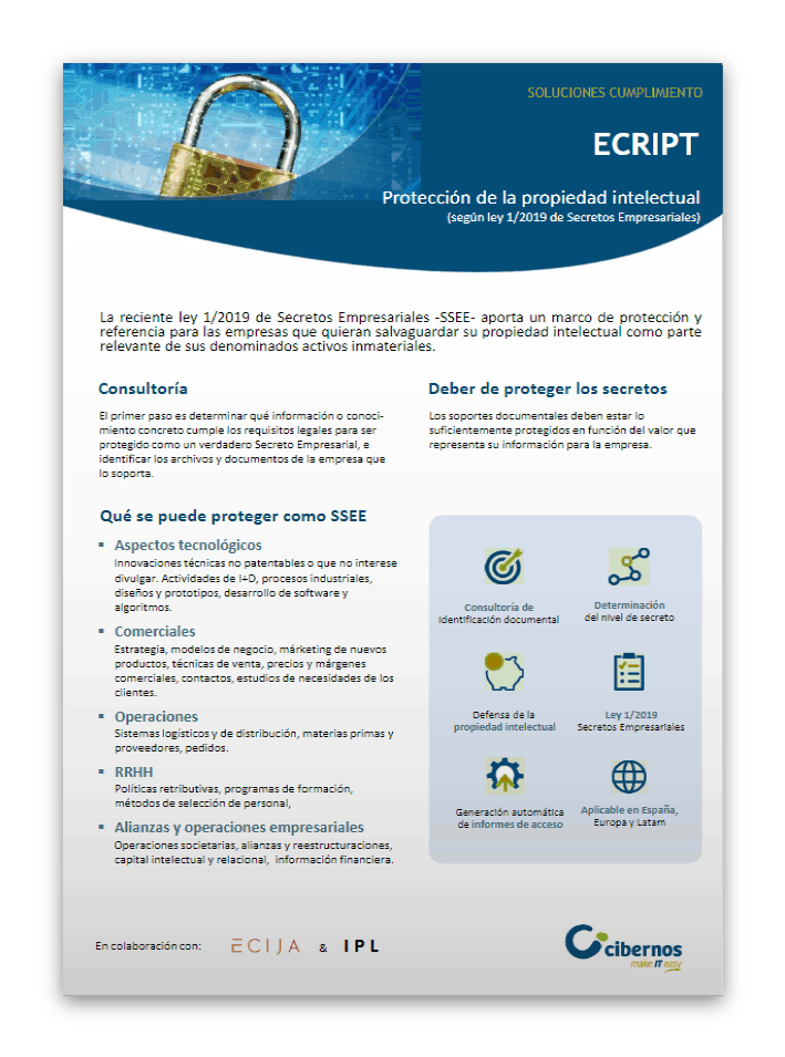 Portada: Folleto ECRIPT - Protección Secretos Empresariales